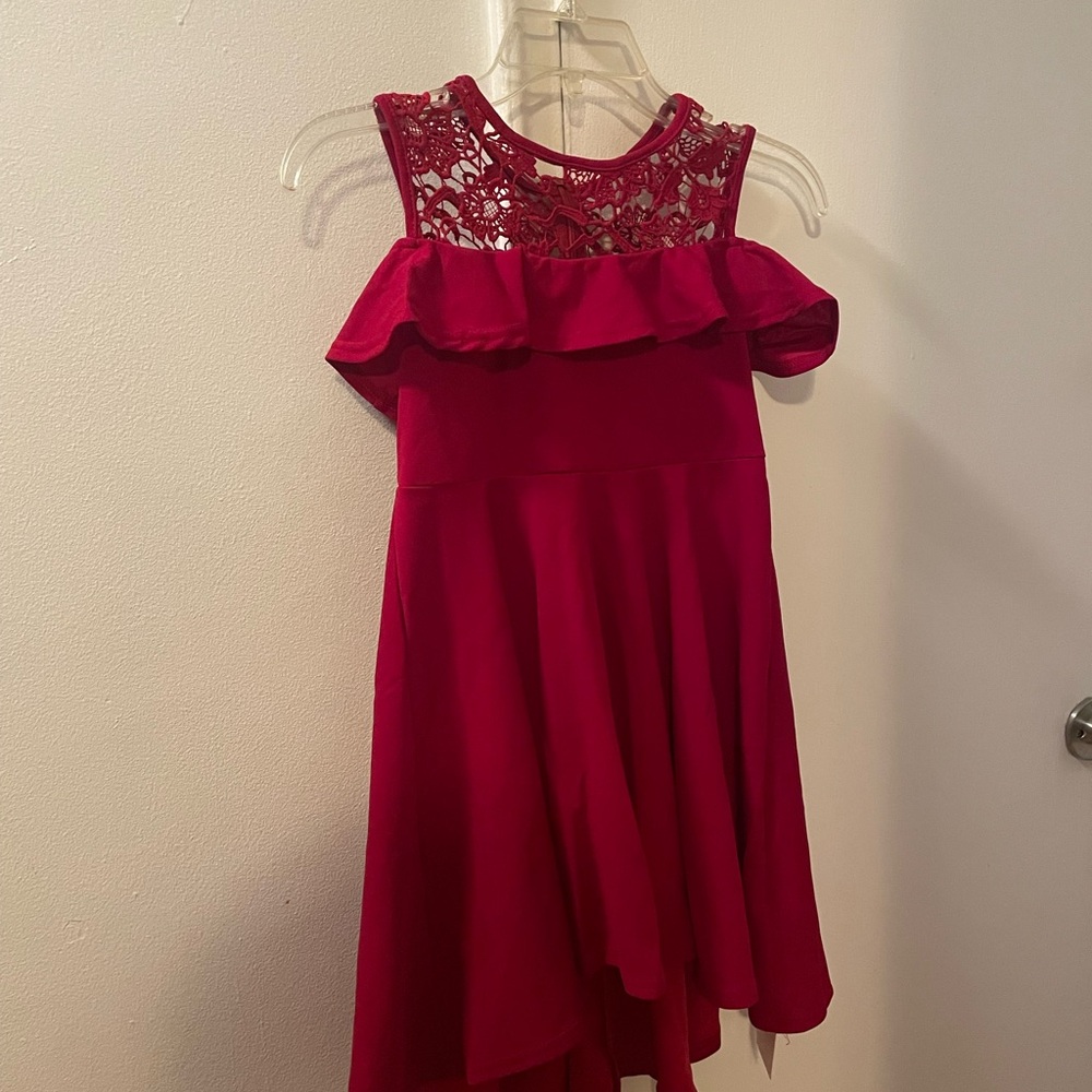Red Asymmetrical Ruffled Cocktail Dress